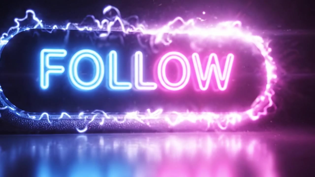 A mesmerizing neon sign illuminated in vibrant blue and pink hues, prominently displaying the word 'FOLLOW', creating a captivating visual invitation to engage and connect.