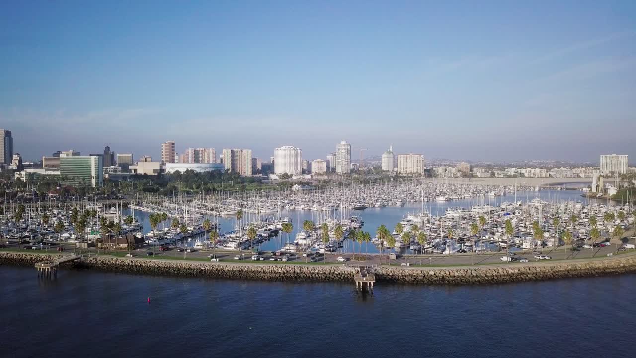 Aerial View of Long Beach Marina and City Skyline