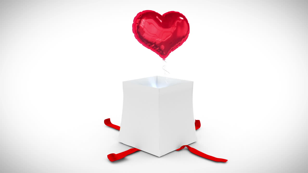 생일 선물이 폭발하고 심장을 드러내는 디지털 애니메이션