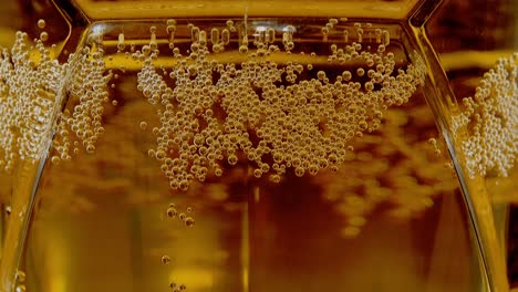 close-up of bubbles in a golden drink