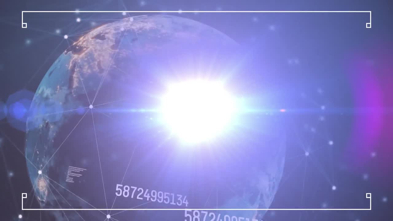 데이터 처리의 애니메이션과 파란색 배경의 지구