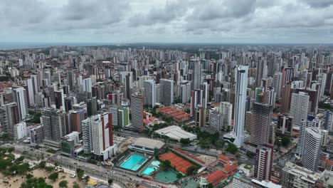 aerial view of downtown fortaleza under cloudy sky, ceara, establishing shot