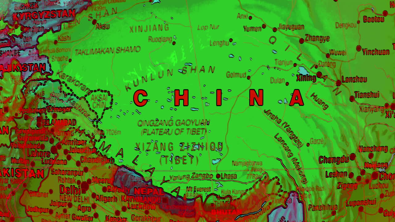 A detailed map of China and surrounding Asian countries
