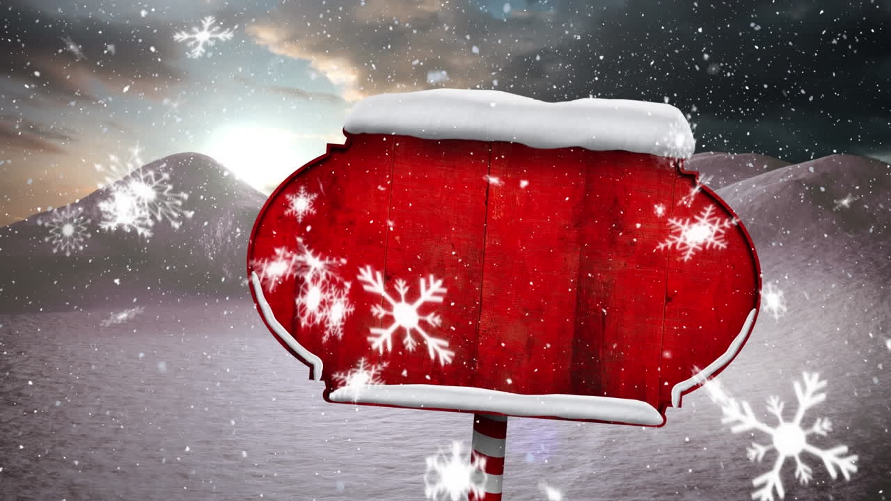 사본 공간 을 가진 나무 표지판 위 에 내리는 눈 의 애니메이션