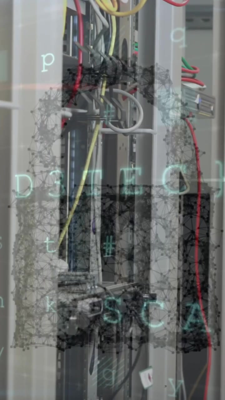 Animation of data processing over female caucasian server room workers