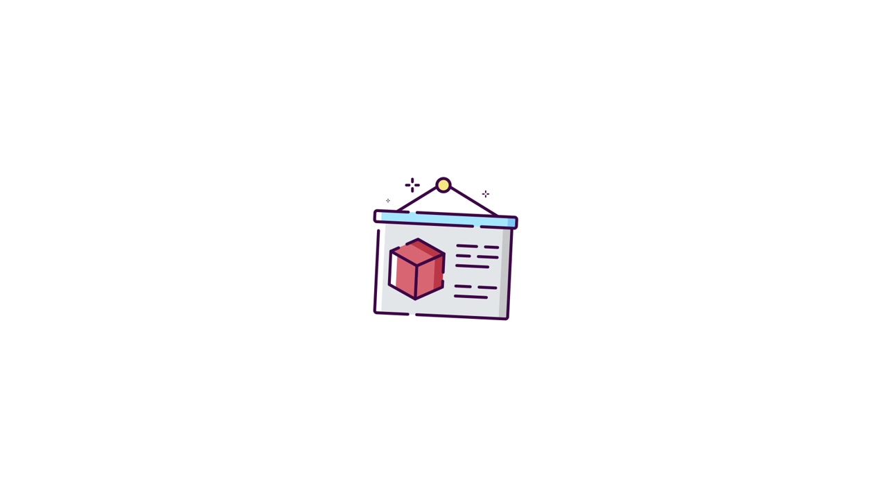 Animated Presentation Board Icon with 3D Cube and Data