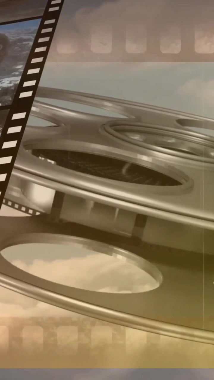 Animación de múltiples animales salvajes en carrete de película sobre un rollo giratorio contra un cielo nublado