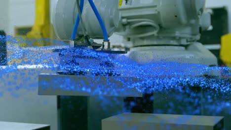 animation of blue glowing mesh over robot