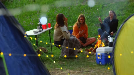 Friends-having-fun-near-bonfire-in-the-forest-4k