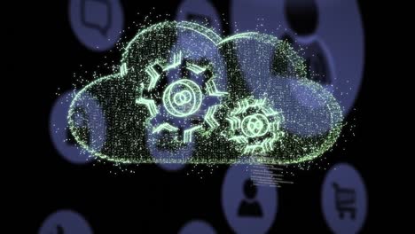 animation of data processing over cloud with cogs