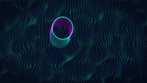Animation-of-neon-circles-over-green-lines-on-black-background