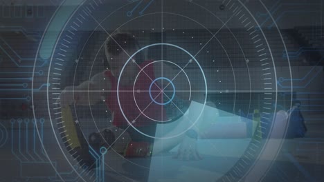 animación del procesamiento de datos sobre un deportista caucásico discapacitado
