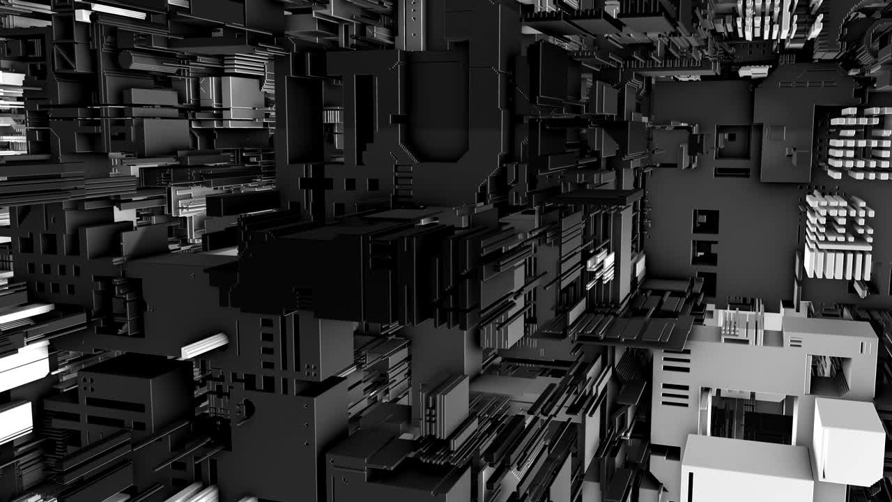 rendering 3d astratto di una superficie con cubi casuali e forme elettroniche.