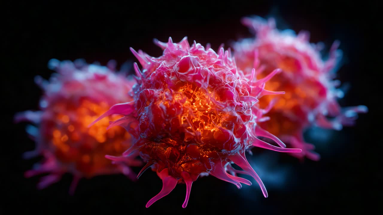 High-Detail Imagery of Vibrant, Microscopic Cells with Distinctive Structures Under a Dark Background, Emphasizing Their Intricate Biological Functions