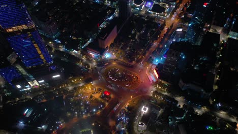 night illuminated nanjing city center traffic street circle tower aerial topdown panorama 4k china