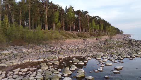 Küstenlinie-Mit-Steinen-Ostsee-Veczemju-Klintis-Luftbild