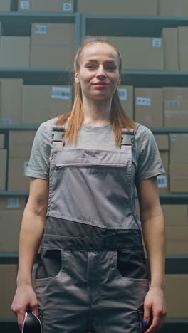 woman warehouse worker smiling