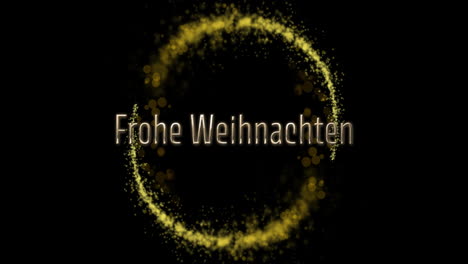 animation of frohe wihnachten text and circle of light trail on black background