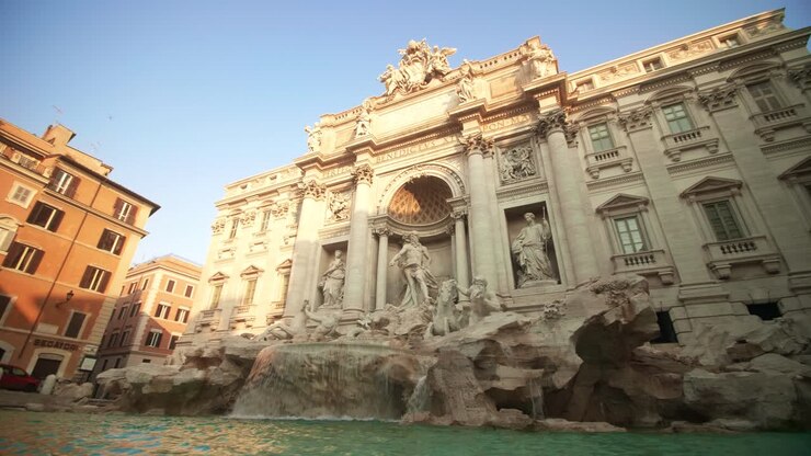 Pan Shot Of Trevi Fountain
