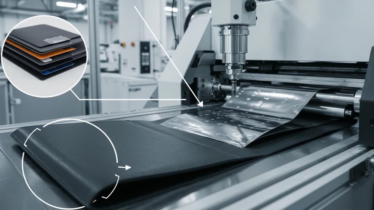 High-Precision Manufacturing Process of Flexible Materials Featuring Advanced Cutting Technology and Detailed Material Handling in a Modern Production Environment