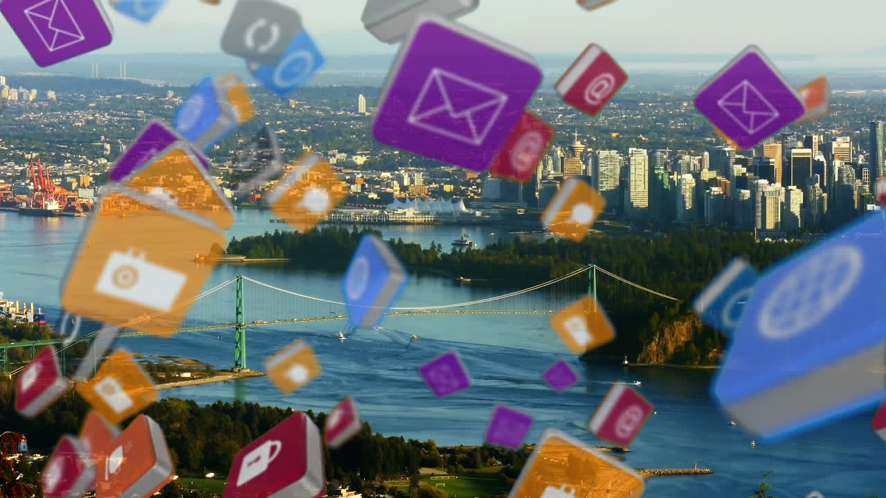 인터넷 기호가 앞으로 날아갑니다.