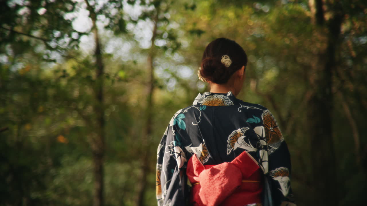 Woman in Kimono in Forest