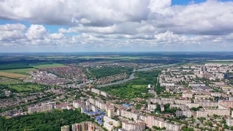 aerial view of city skyline. aerial drone view of city streets