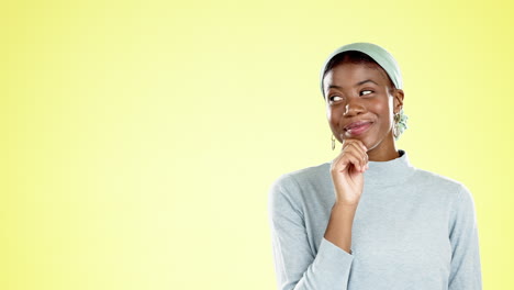 Thinking,-looking-and-black-woman-with-mockup