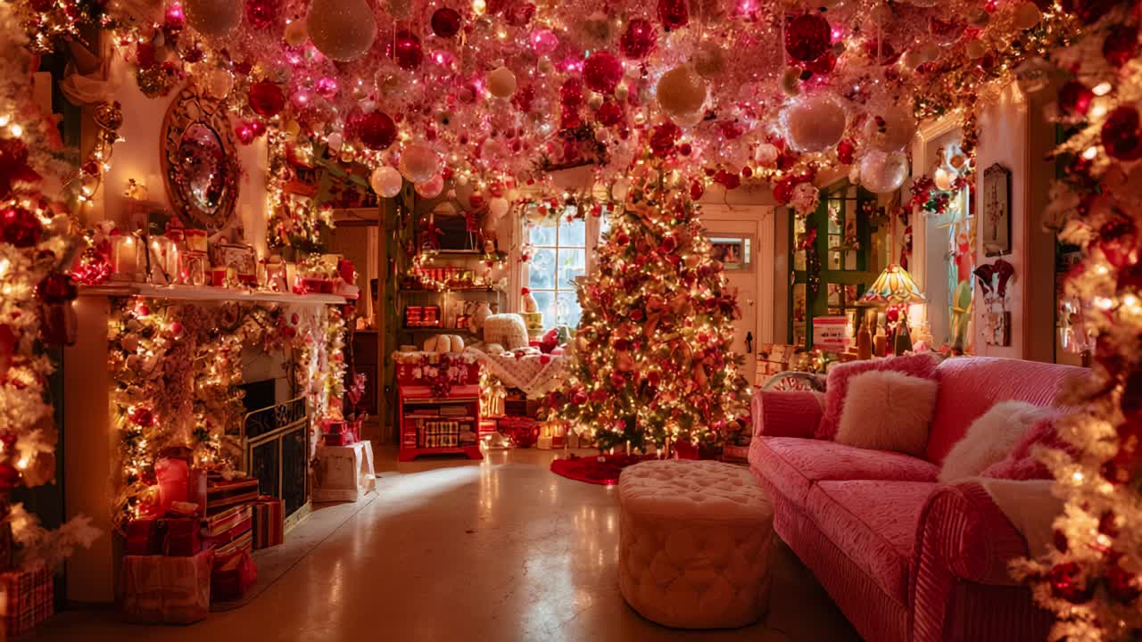 A Cozy and Festively Decorated Room Celebrating the Joy of Christmas, Complete with a Beautiful Tree, Twinkling Lights, and a Warm Atmosphere to Gather and Celebrate Together
