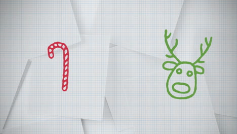 animation of hand drawing christmas decorations on white paper background