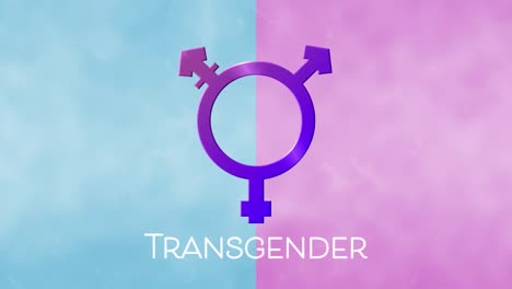 Animation-of-purple-transgender-symbol-on-blue-and-pink-background