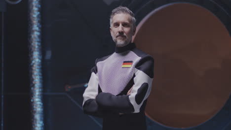german astronaut portrait in futuristic space station