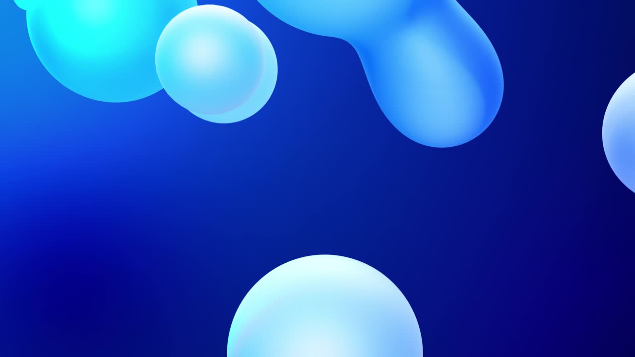 3d abstract background with droplets of molten wax merge and fly apart drops in liquid. Subsurface scattering material with internal blue glow. Seamless loop in 4k. 82