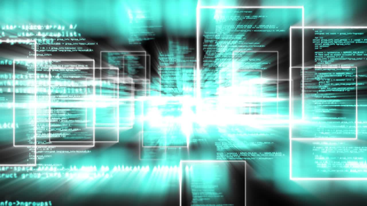 animación del procesamiento de datos sobre un fondo negro