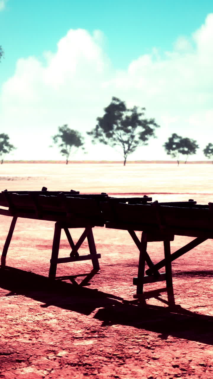 뒷면 에 나무 가 있는 들판 에 있는 나무 다리