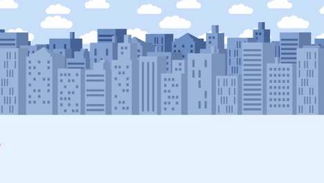 mujer de negocios saltar por encima del agujero. fondo de los edificios. concepto de riesgo. ilustración de bucle en estilo plano.