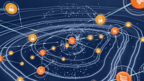 animación de la red de conexiones con iconos de compras en línea en todo el mundo