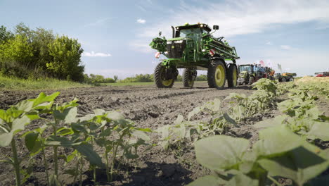 agricultural machinery standing on farming field. farming equipment