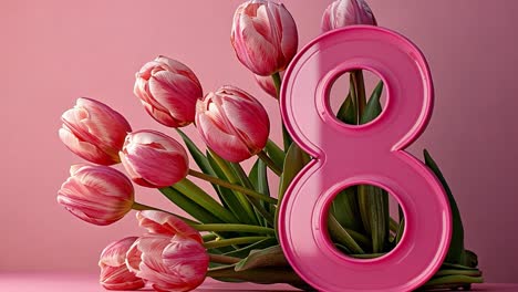 pink tulips and number 8 for international women's day