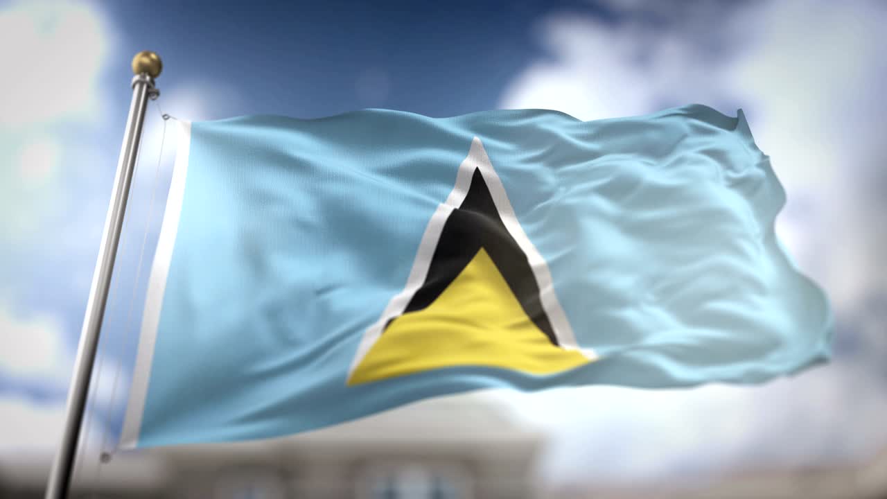 la bandera de santa lucía ondeando en cámara lenta 3d con fondo de cielo azul - bucle sin costuras 4k