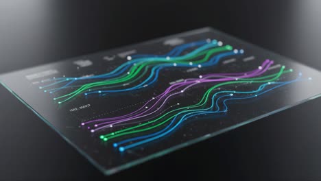 interactive data visualization featuring dynamic line graphs in vivid colors, demonstrating trends and insights across various parameters on a clear background