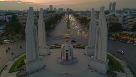 beautiful aerial view flight bangkok overflight democracy monument evening sunset thailand 2022