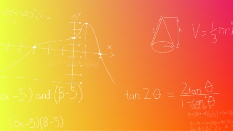 animation of hand written mathematical formulae over yellow to red background