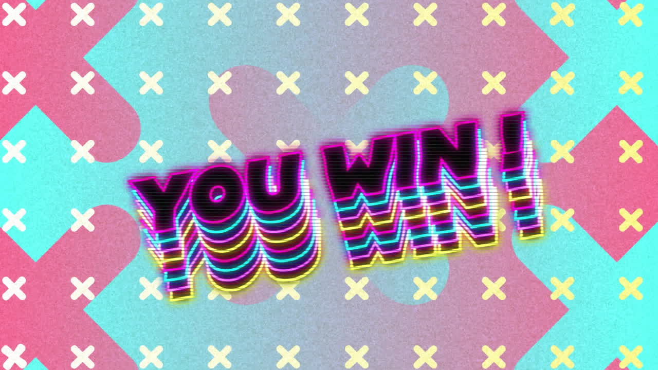 파란색 배경에 모양 위에 텍스트를 이기는 애니메이션