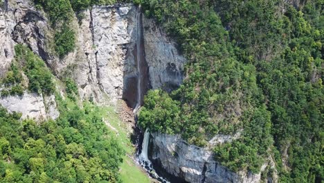 aerial view of the waterfall the seerenbach falls (seebachfälle), in amden, switzerland.