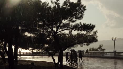 rainy day stroll by the seaside