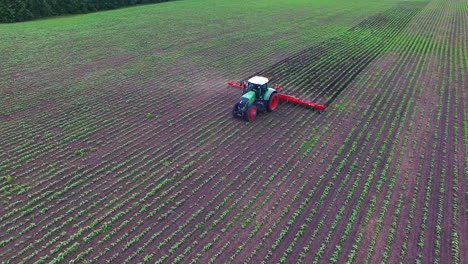 tractor tira del cultivador de campo que corta las malas hierbas