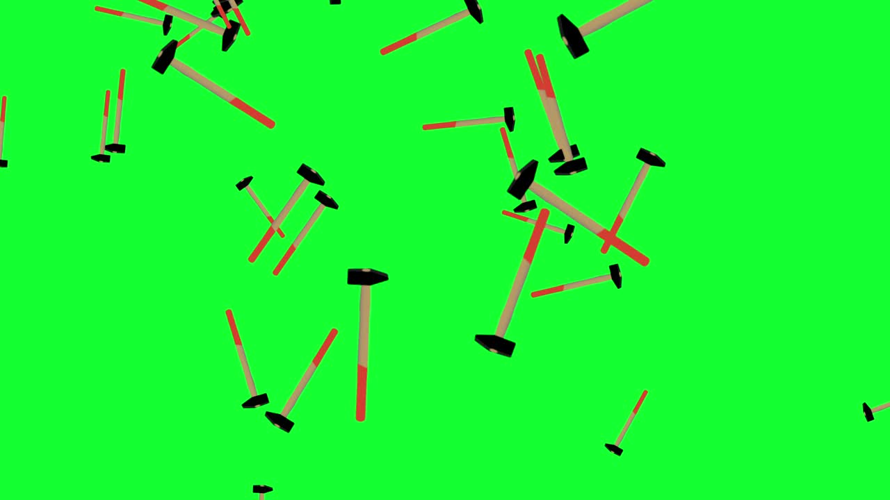 녹색 화면에서 망치 도구 그룹 애니메이션 크로마 키, 그래픽 요소, 원활한 루프