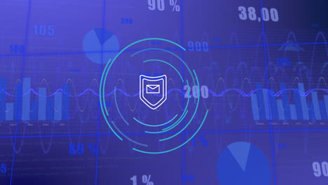 animation of financial data processing over shield icon