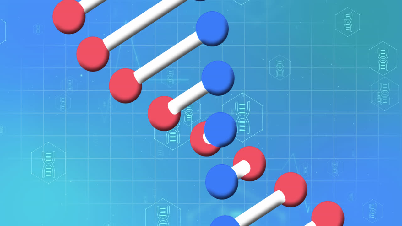 파란색 배경에 dna 줄무를 가진 의료 아이콘의 애니메이션